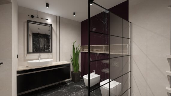 Cerrad x La Mania Home czarna łazienka marmur beton - wizualizacja Salon HOFF