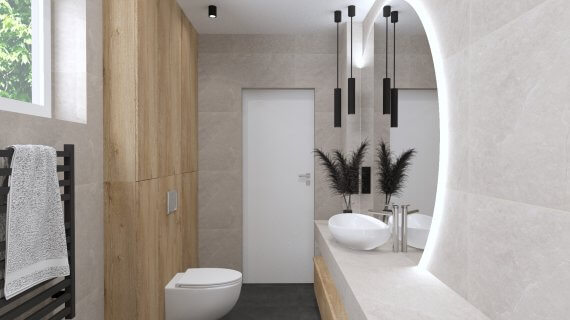 Wąska łazienka z wanną i dużym lustrem - wizualizacja Salon HOFF (5)