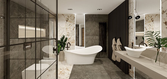 Duża łazienka z wanną i prysznicem