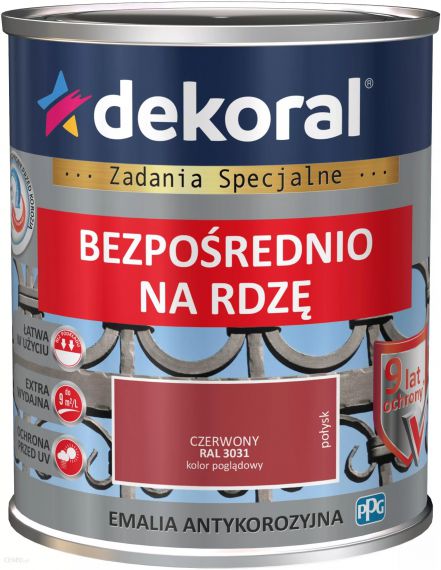 Emalia Antykorozyjna Czerwony Połysk 0.65L RAL 3031 Dekoral