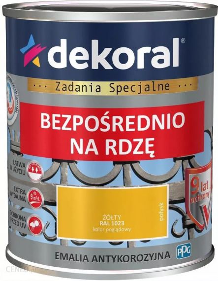 Emalia Antykorozyjna Żółty 0.65L Połysk RAL 1023 Dekoral