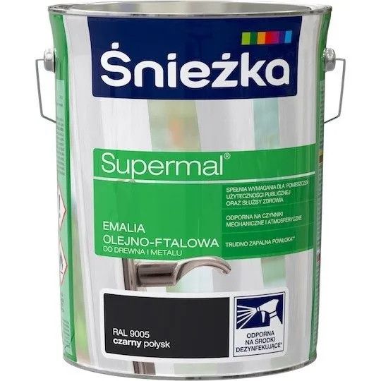 Emalia Olejno-Ftalowa Supermal 5L Czarny Połysk Śnieżka