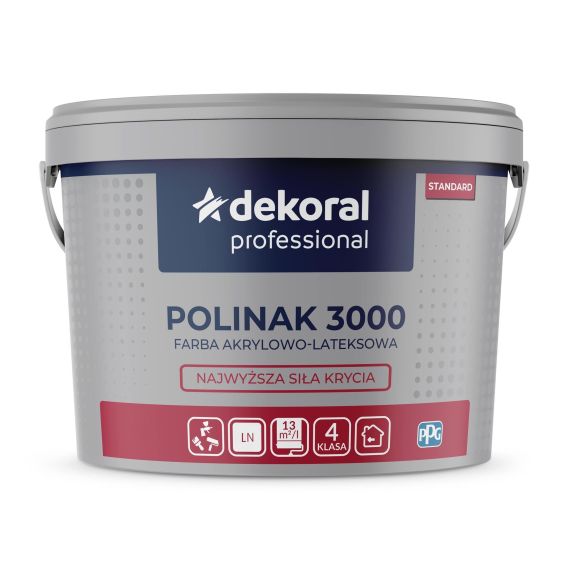 Farba Akrylowo-Lateksowa Professional Polinak 3000 9,75L Baza LN Dekoral Farba Akrylowo-Lateksowa Professional Polinak 3000 9,75L Baza LN Dekoral