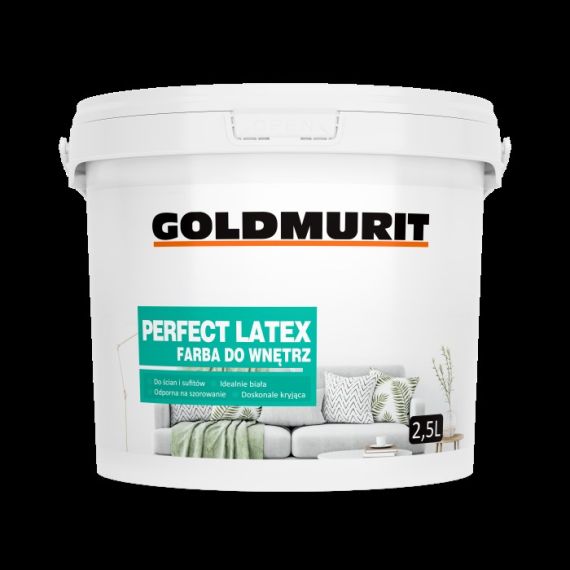 Farba Do Ścian i Sufitów PERFECT LATEX Idealnie Biała 2,5l Goldmurit Farba Do Ścian i Sufitów PERFECT LATEX Idealnie Biała 2,5l Goldmurit