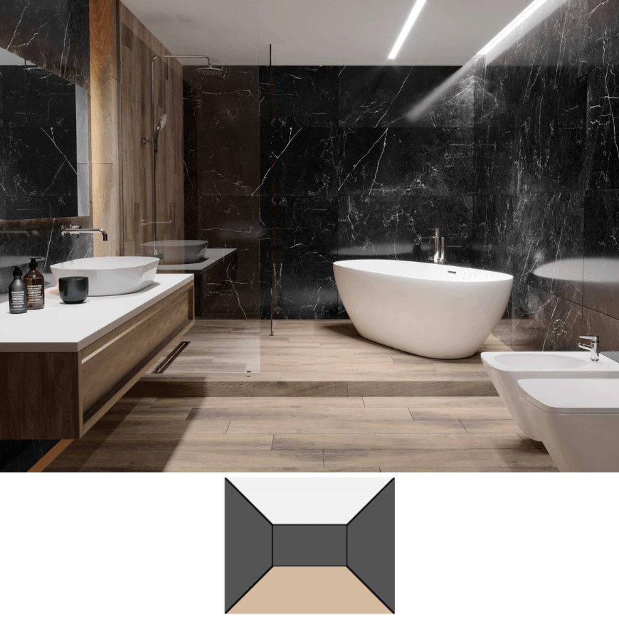 Jak optycznie zmniejszyć łazienke - czarne płytki marmurowe - blog Salon HOFF