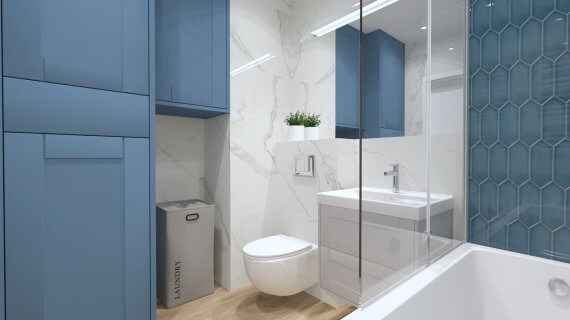 Mała łazienka z niebieskim akcentem - wizualizacja Salon HOFF (1)