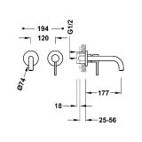 Bateria Umywalkowa Ścienna Study 26230001AC Tres