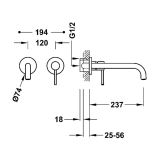 Bateria Umywalkowa Ścienna Study Biel Matowa 26230002BM Tres