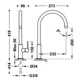 Bateria Umywalkowa XXL Study Złoty 26290401OR Tres