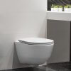 miska wc w czarno-białej łazience z prysznicem