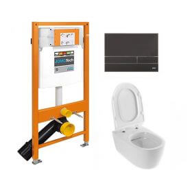 Zestaw WC Miska Doto PureRim Excellent Przycisk Exclusive Czarny Stelaż Jomo 3w1