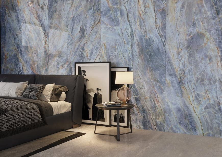 Płytki imitujące kamień niebieskie Brazilian Quartzite Blue Cerrad x La mania Home kraków Salon HOFF