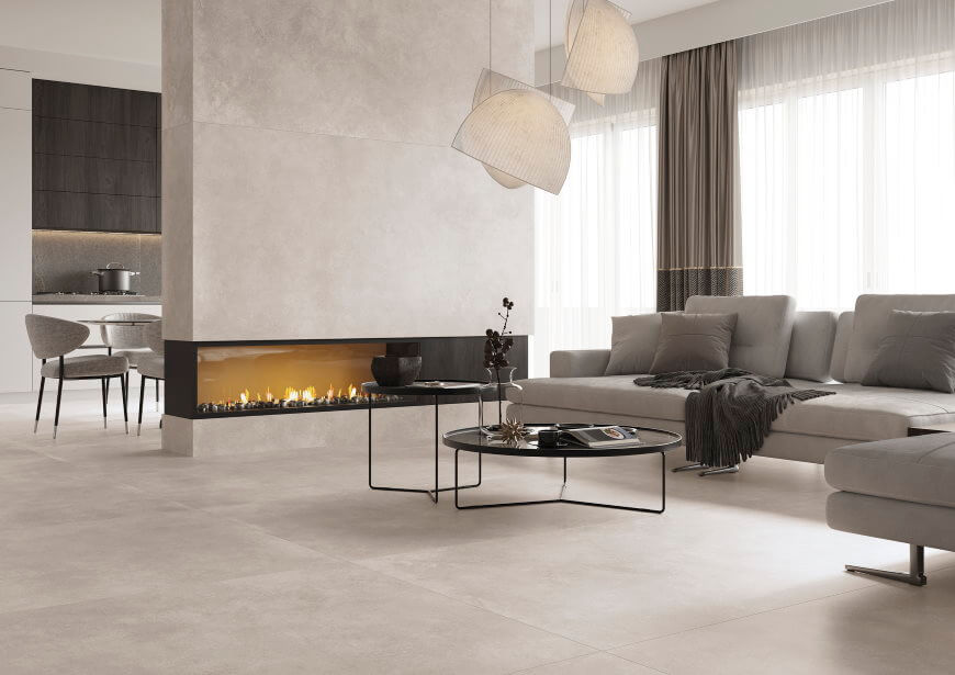 Płytki imitujące beton Modern Concrete Ivory - Cerrad x La Mania Home - Salon HOFF
