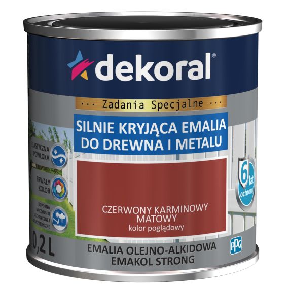 Emalia Olejno-Alkidowa Emakol Strong Czerwony Karminowy Mat 0,2L Dekoral Emalia Olejno-Alkidowa Emakol Strong Czerwony Karminowy Mat 0,2L Dekoral