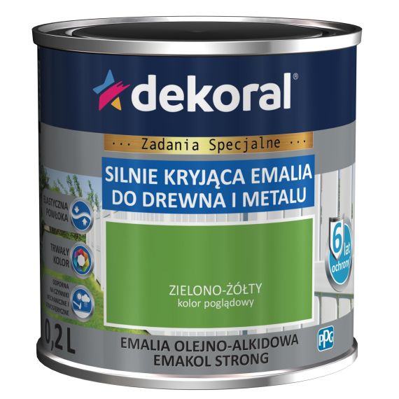 Emalia Olejno-Alkidowa Emakol Strong Zielono-Żółty 0,2L Dekoral Emalia Olejno-Alkidowa Emakol Strong Zielono-Żółty 0,2L Dekoral