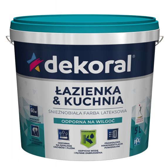 Farba Lateksowa Łazienka&Kuchnia Maleinak Biały Mat 5L Dekoral