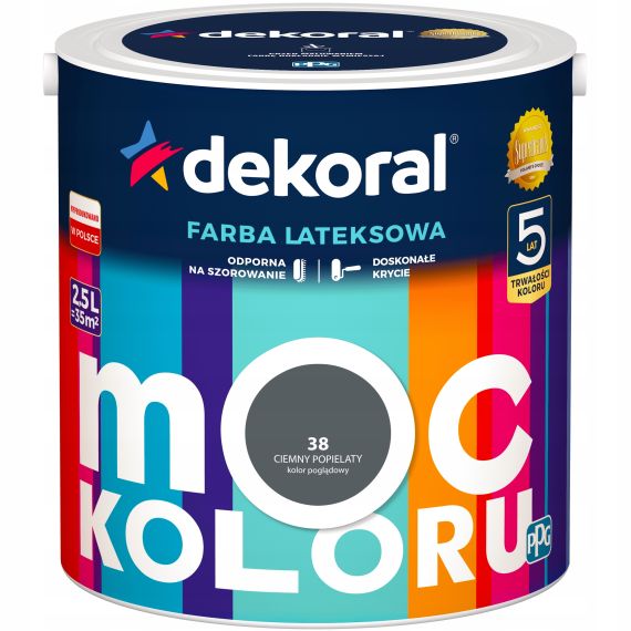 Farba Moc Koloru Ciemny Popielaty 2,5L Dekoral Farba Moc Koloru Ciemny Popielaty 2,5L Dekoral