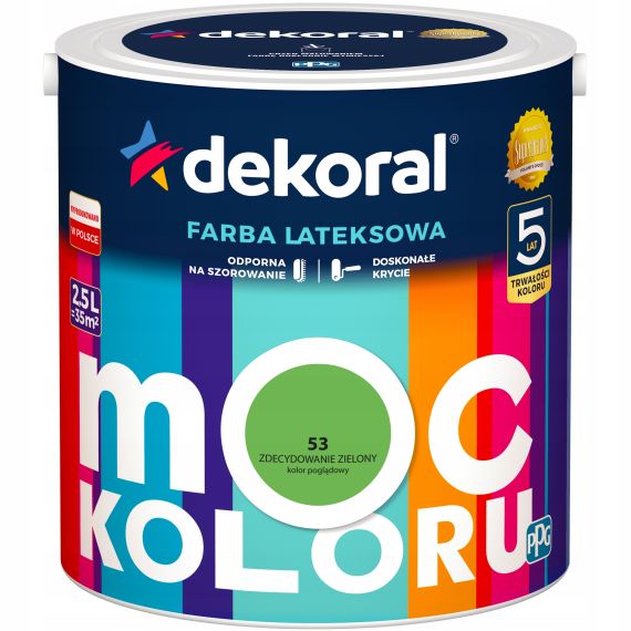 Farba Moc Koloru Zdecydowanie Zielony 2,5L Dekoral Farba Moc Koloru Zdecydowanie Zielony 2,5L Dekoral