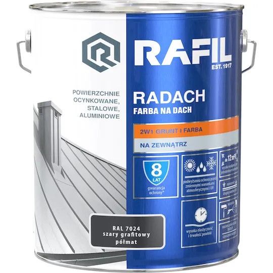 Farba Do Dachów Radach Szary Grafit Półmat RAL7024 10L Rafil