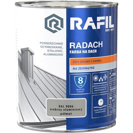 Farba Na Dach Rail Radach 0,75L Srebrny Aluminiowy RAL 9006 Rafil