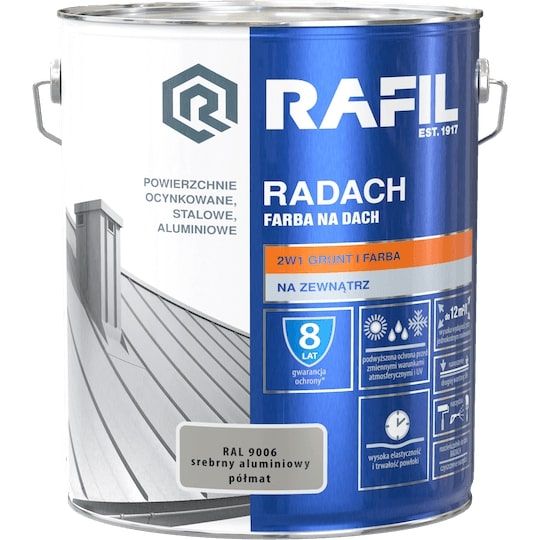 Farba Na Dach Radach 10L Srebrny Aluminiowy RAL 9006 Rafil