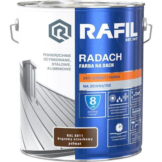 Farba Na Dach Radach 10L Brązowy Orzech RAL 8011 Rafil