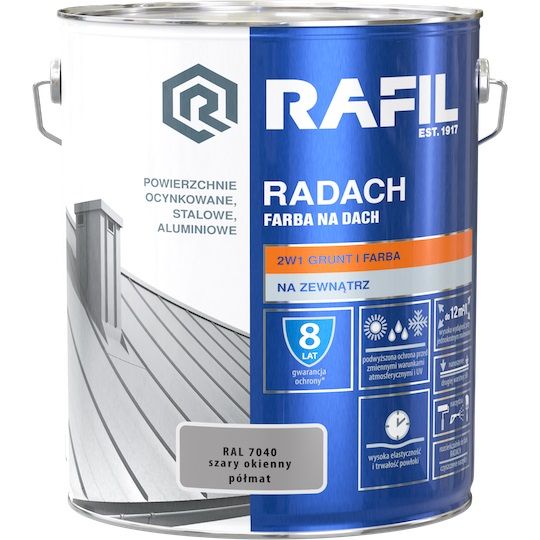 Farba Na Dach Radach 10L Szary Okienny RAL 7040 Rafil