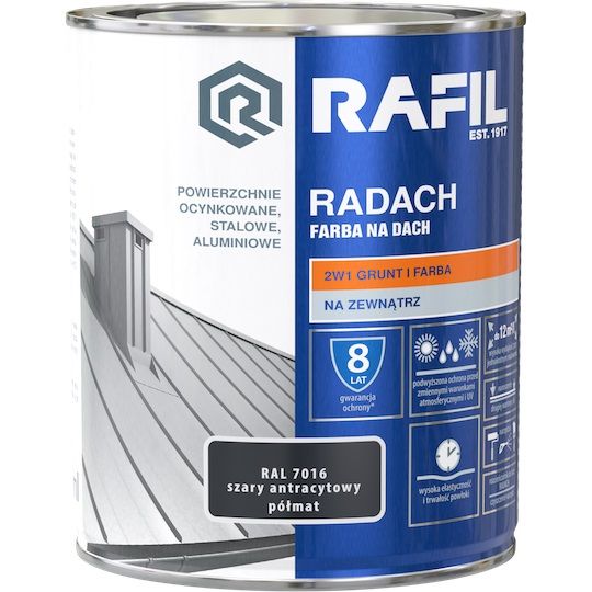 Farba Na Dach Radach 0,75L Antracyt Półmat RAL 7016 Rafil Farba Na Dach Radach 0,75L Antracyt Półmat RAL 7016 Rafil