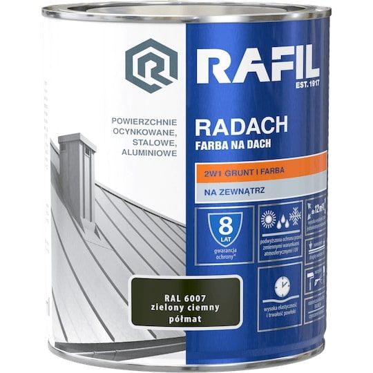 Farba Na Dach Radach 0,75L Zielony Ciemny RAL 6007 Rafil Farba Na Dach Radach 0,75L Zielony Ciemny RAL 6007 Rafil