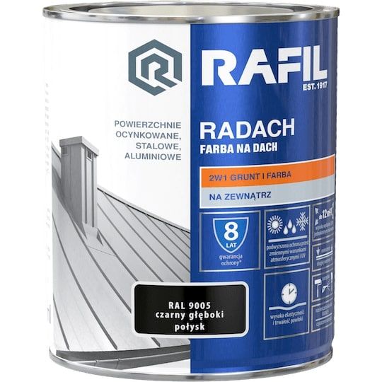 Farba Na Dach Radach 0,75L Czarny Połysk RAL 9005 Rafil Farba Na Dach Radach 0,75L Czarny Połysk RAL 9005 Rafil