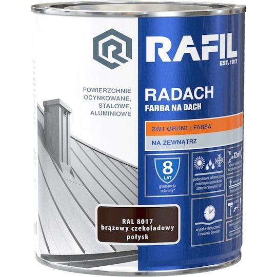 Farba Na Dach Radach 0,75L Brąz Czekoladowy Połysk RAL 8017 Rafil Farba Na Dach Radach 0,75L Brąz Czekoladowy Połysk RAL 8017 Rafil