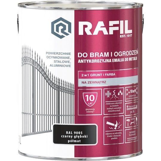 Farba Do Bram i Ogrodzeń Rafil Czarny Półmat 3L RAL 9005 Rafil