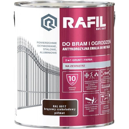 Farba Do Bram i Ogrodzeń Rafil Brąz Czekoladowy Półmat 3L RAL 8017 Rafil