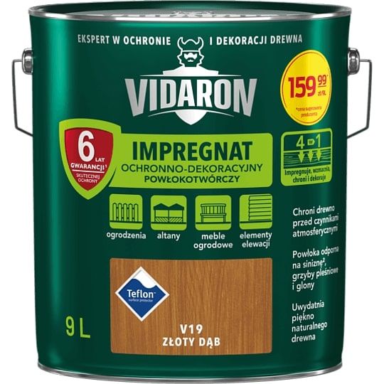 Impregnat Ochronno-Dekoracyjny Powłokotwórczy V19 Dąb Złoty 9L Vidaron