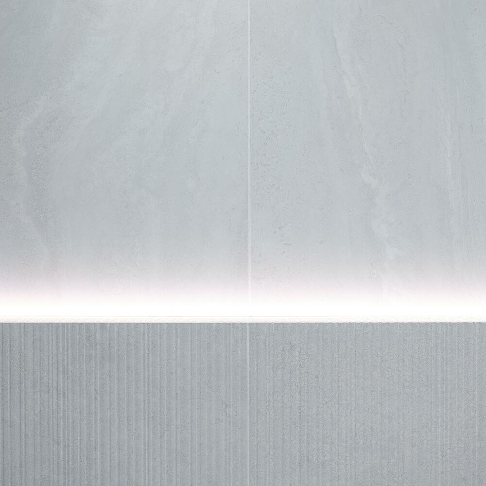 Łazienka w chłodnych odcieniach z płytkami Authentic Lux Stone Montpellier Cannete