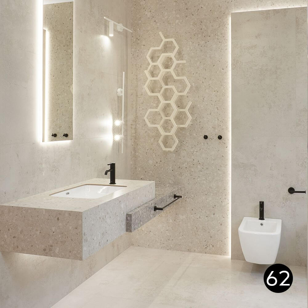 ELEGANCKA ARANŻACJA Z PŁYTKAMI TORANO WHITE LAPPATO